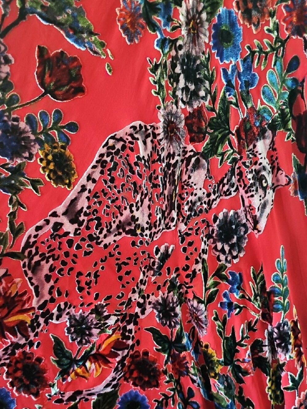 Johnny Was Red Floral V-Neck Maxi Dress with Black & Purple Accents - Picture 5 of 10